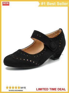 Women's Low Chunky Heel Pumps Faux Leather Ankle Strap Dress Shoes